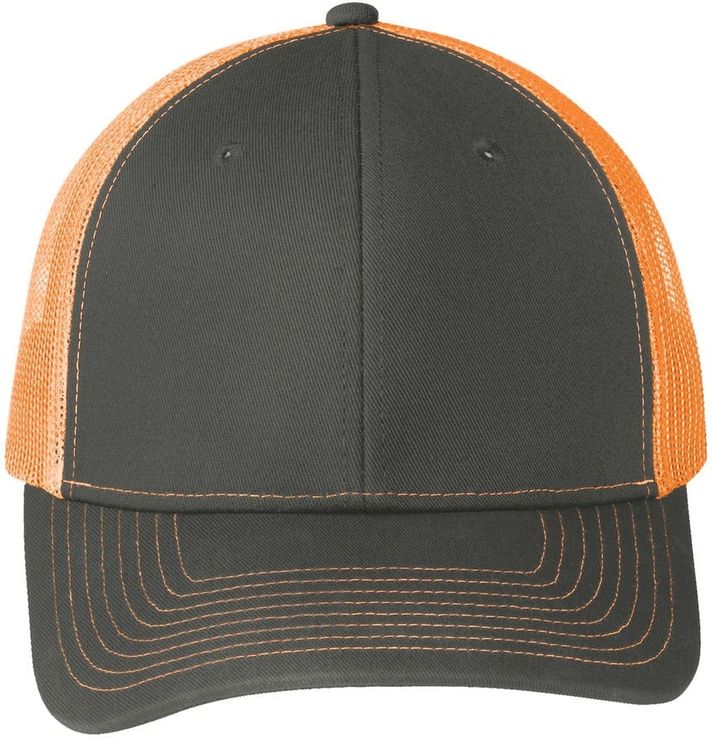 Port Authority Snapback Trucker Cap-Regular-Port Authority-Grey Steel/Neon Orange-OSFA-Thread Logic 