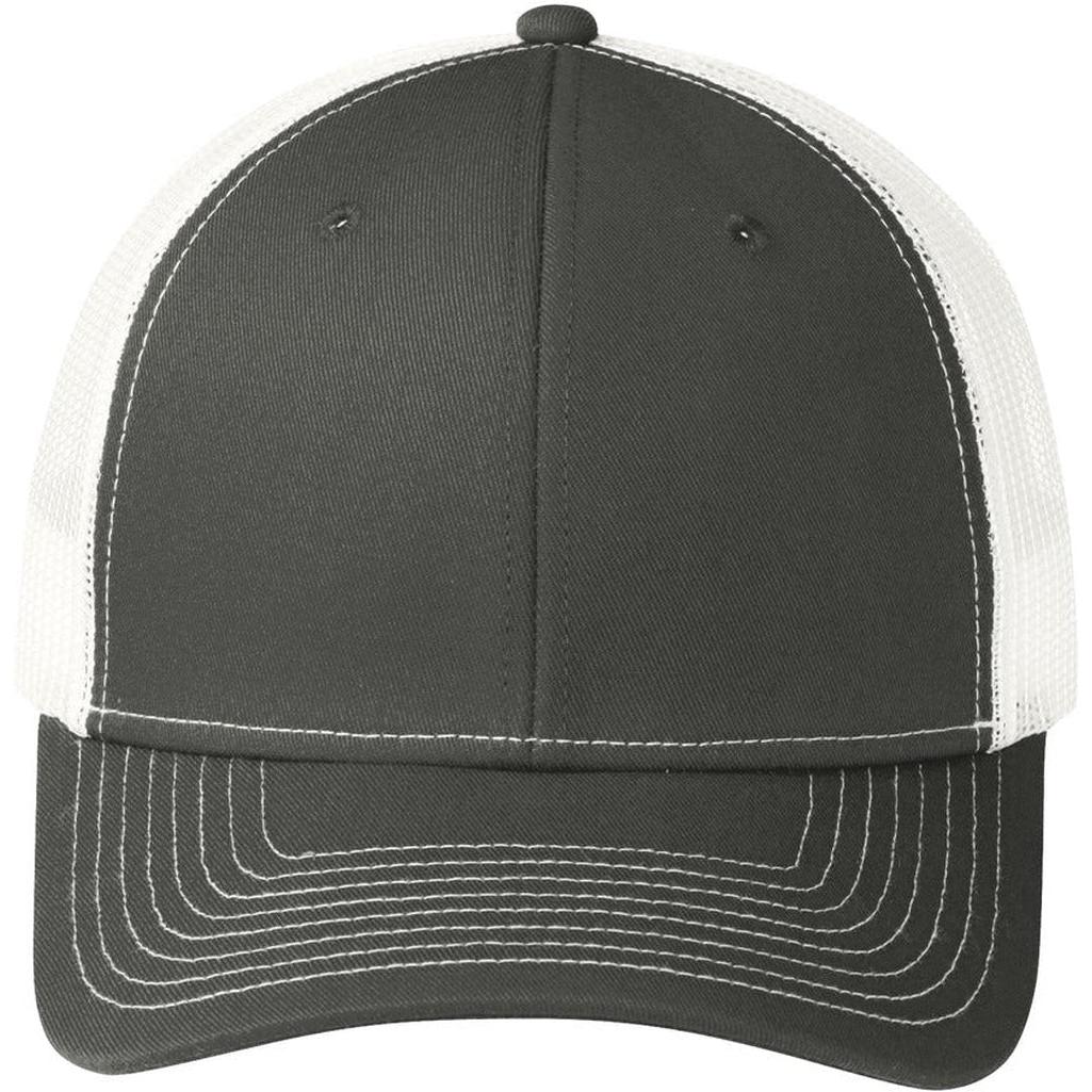 no-logo Port Authority Snapback Trucker Cap-Headwear-Port Authority-Grey Steel/White-OSFA-Thread Logic