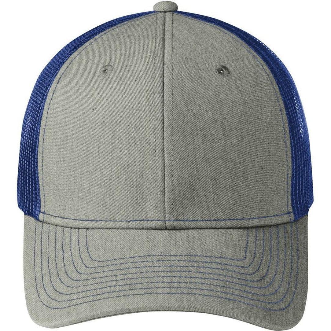 no-logo Port Authority Snapback Trucker Cap-Headwear-Port Authority-Heather Grey/Patriot Blue-OSFA-Thread Logic
