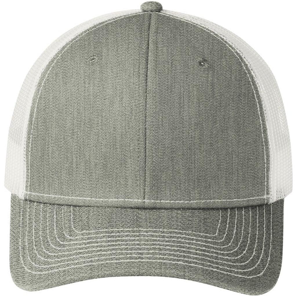 no-logo Port Authority Snapback Trucker Cap-Headwear-Port Authority-Heather Grey/White-OSFA-Thread Logic