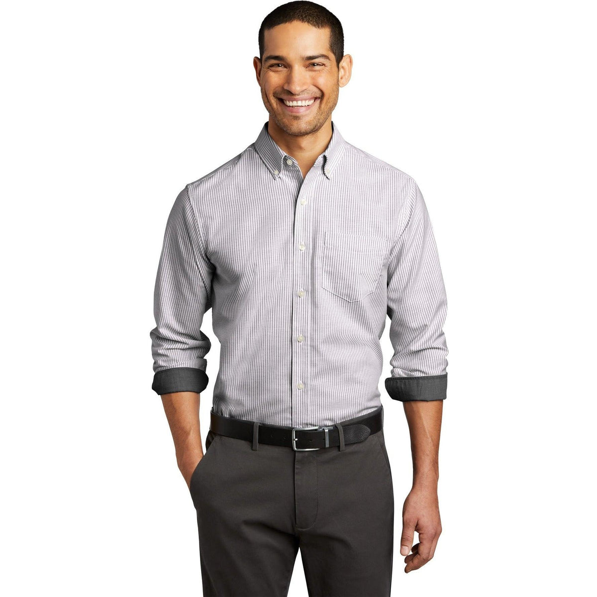 no-logo Port Authority SuperPro Oxford Stripe Shirt-Regular-Port Authority-Thread Logic