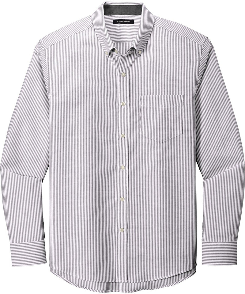 Port Authority SuperPro Oxford Stripe Shirt-Regular-Port Authority-Black/White-S-Thread Logic