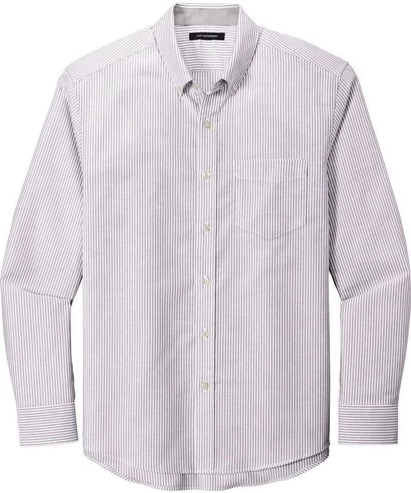 Port Authority SuperPro Oxford Stripe Shirt-Regular-Port Authority-Gusty Grey/White-S-Thread Logic