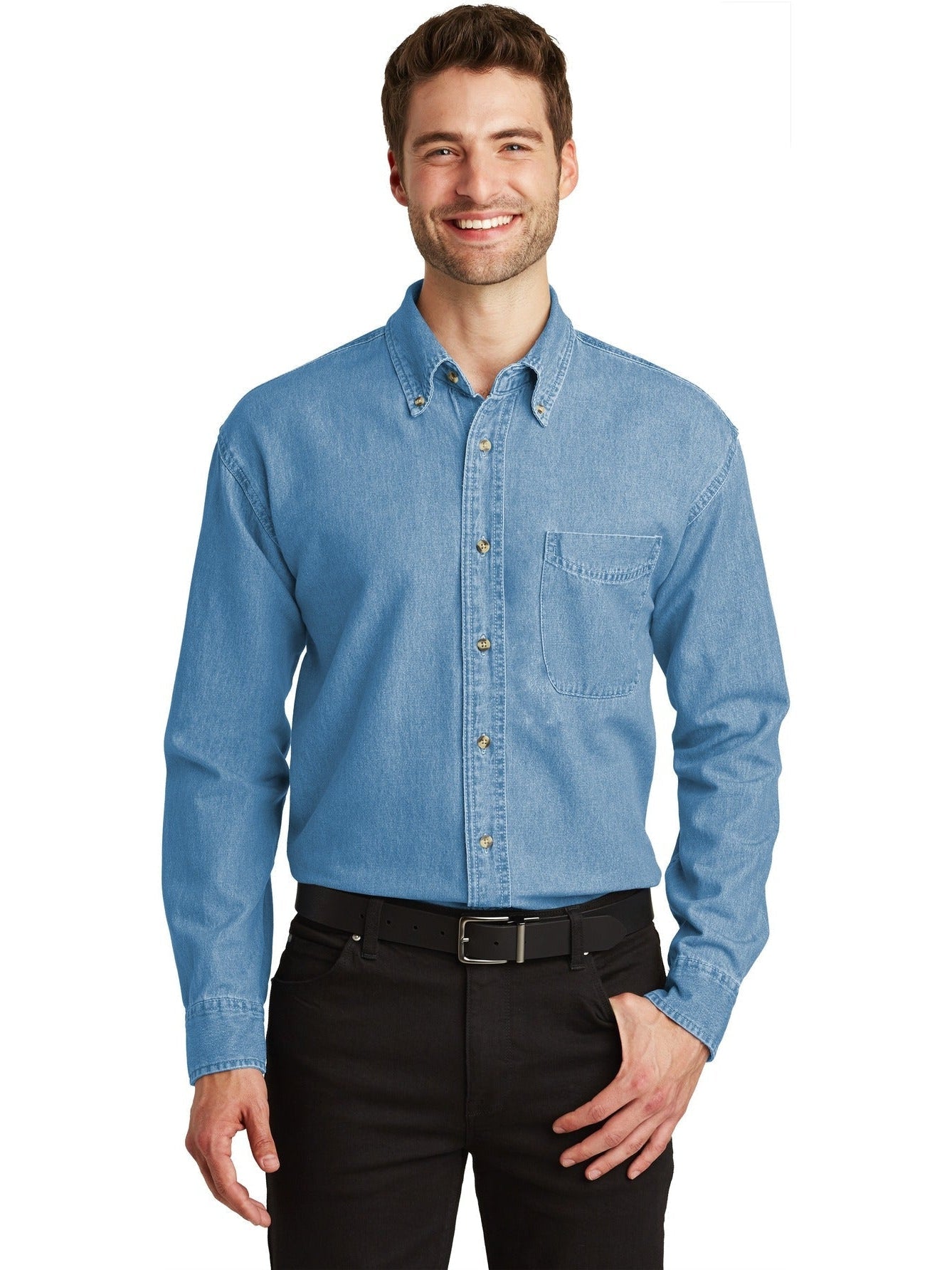 no-logo Port Authority Tall Long Sleeve Denim Shirt-Regular-Port Authority-Thread Logic
