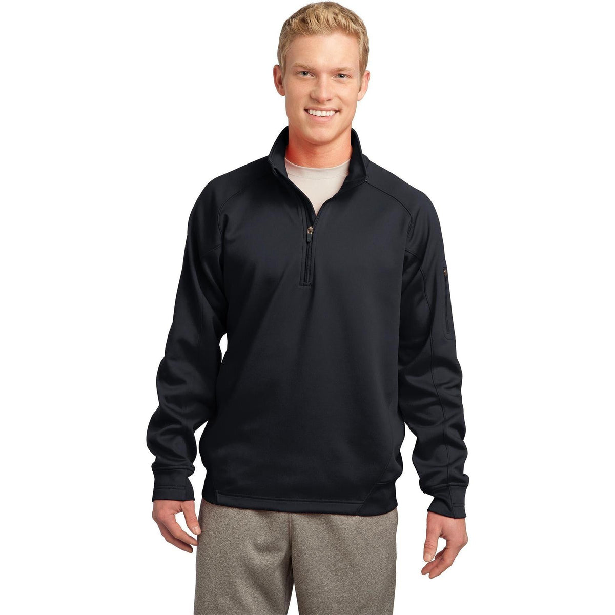 logo-left Sport-Tek Tech Fleece 1/4 Zip Pullover-Quarter Zips-Sport-Tek-Black-S-Thread Logic