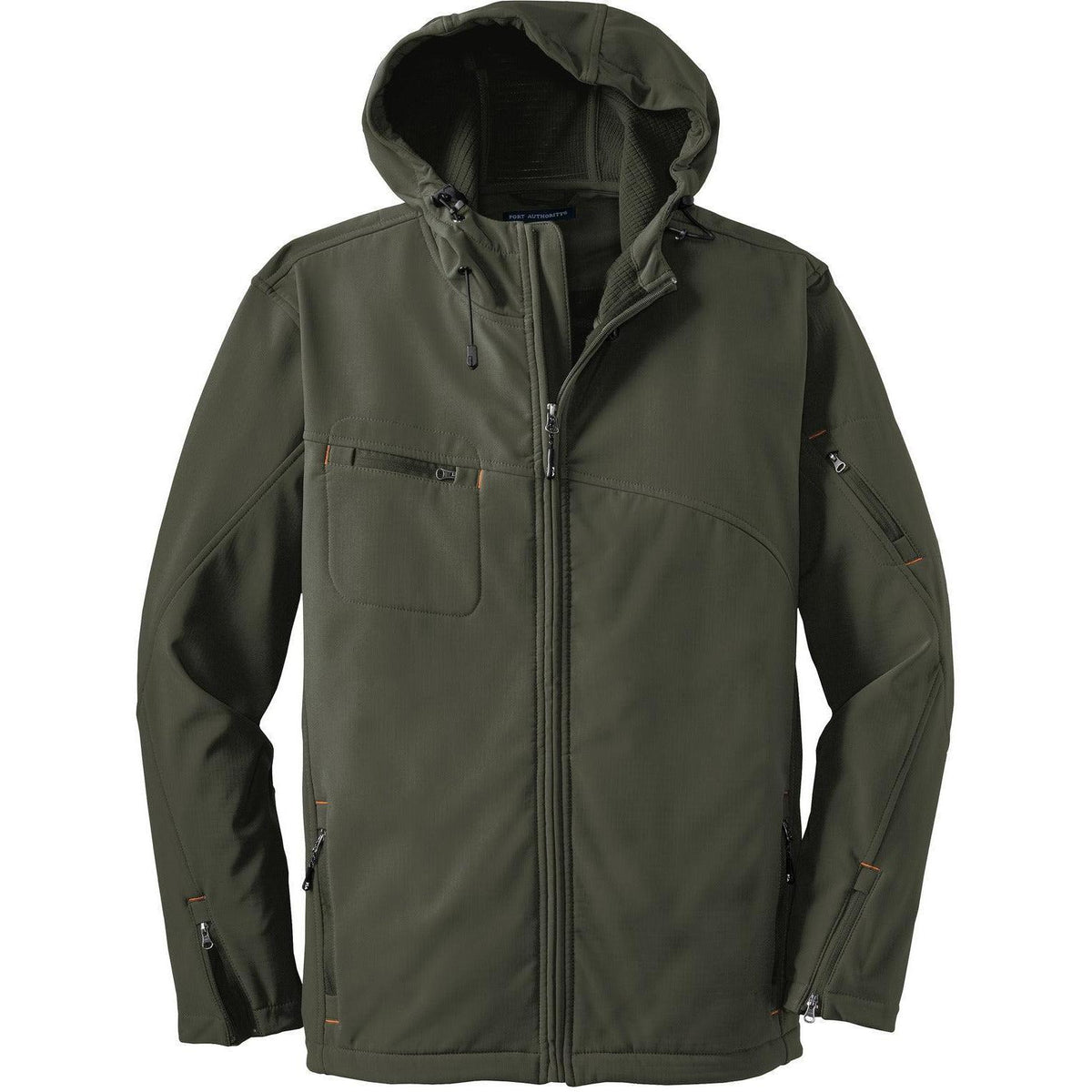 no-logo Port Authority Textured Hooded Soft Shell Jacket-Regular-Port Authority-Mineral Green/Soft Orange-S-Thread Logic