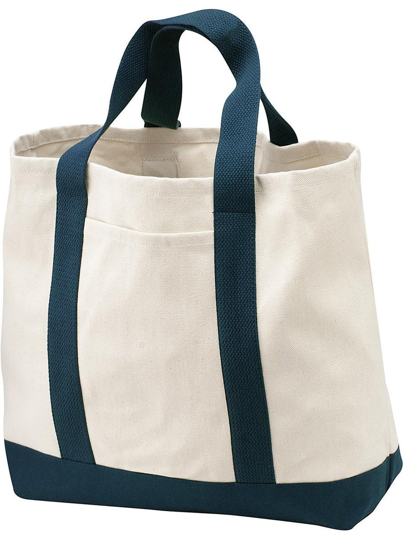 Port Authority Two Tone Shopping Tote-Regular-Port Authority-Natural/Navy-Thread Logic