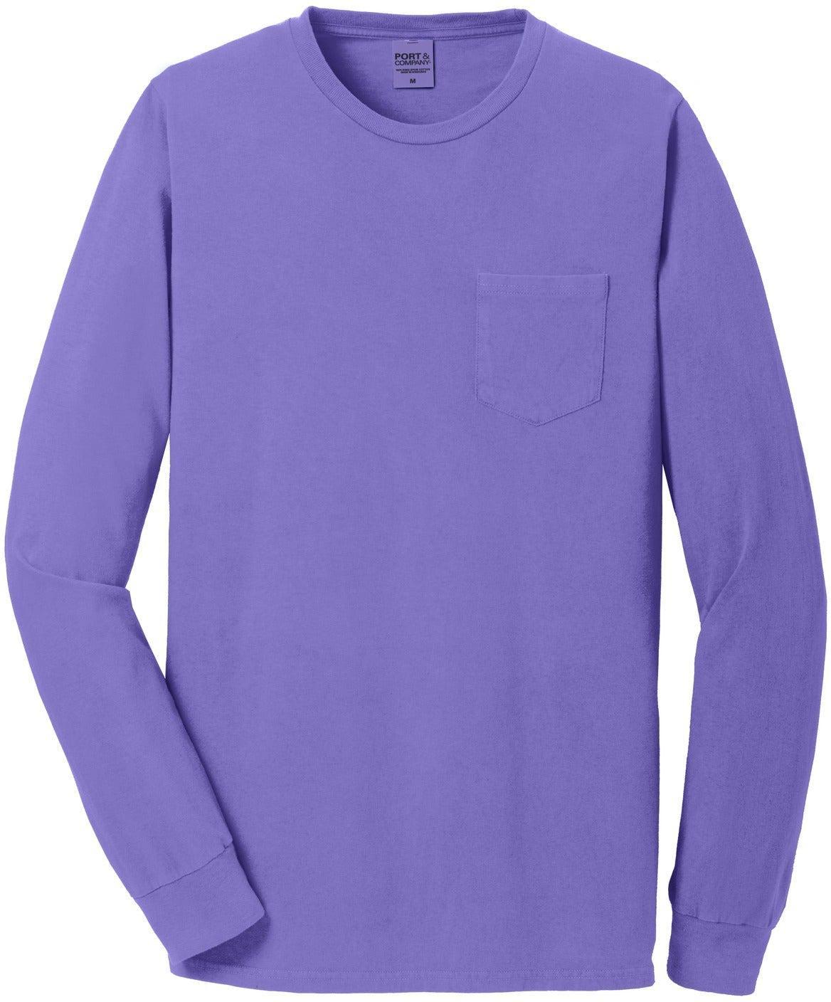 No-Logo CLOSEOUT - Port & Company Beach Wash Garment-Dyed Long Sleeve Pocket Tee-Active-Port & Company-Amethyst-S-Thread Logic