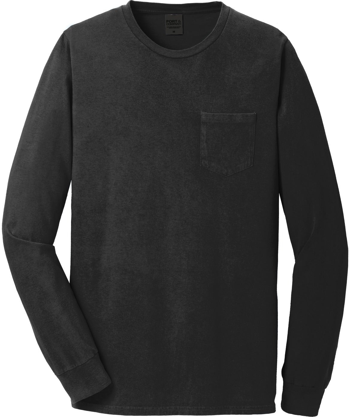 No-Logo CLOSEOUT - Port & Company Beach Wash Garment-Dyed Long Sleeve Pocket Tee-Active-Port & Company-Black-S-Thread Logic
