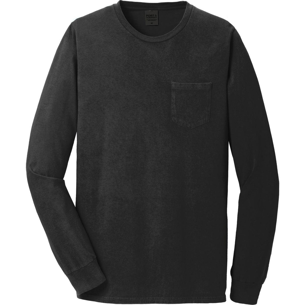 no-logo CLOSEOUT - Port & Company Beach Wash Garment-Dyed Long Sleeve Pocket Tee-Active-Port & Company-Black-S-Thread Logic