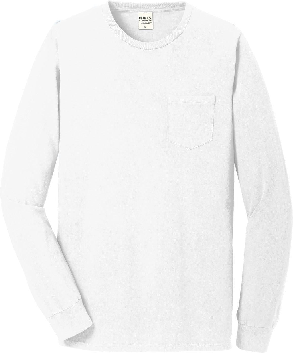 No-Logo CLOSEOUT - Port & Company Beach Wash Garment-Dyed Long Sleeve Pocket Tee-Active-Port & Company-White-S-Thread Logic