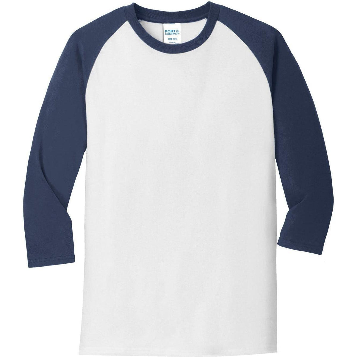 no-logo Port & Company Core Blend 3/4-Sleeve Raglan Tee