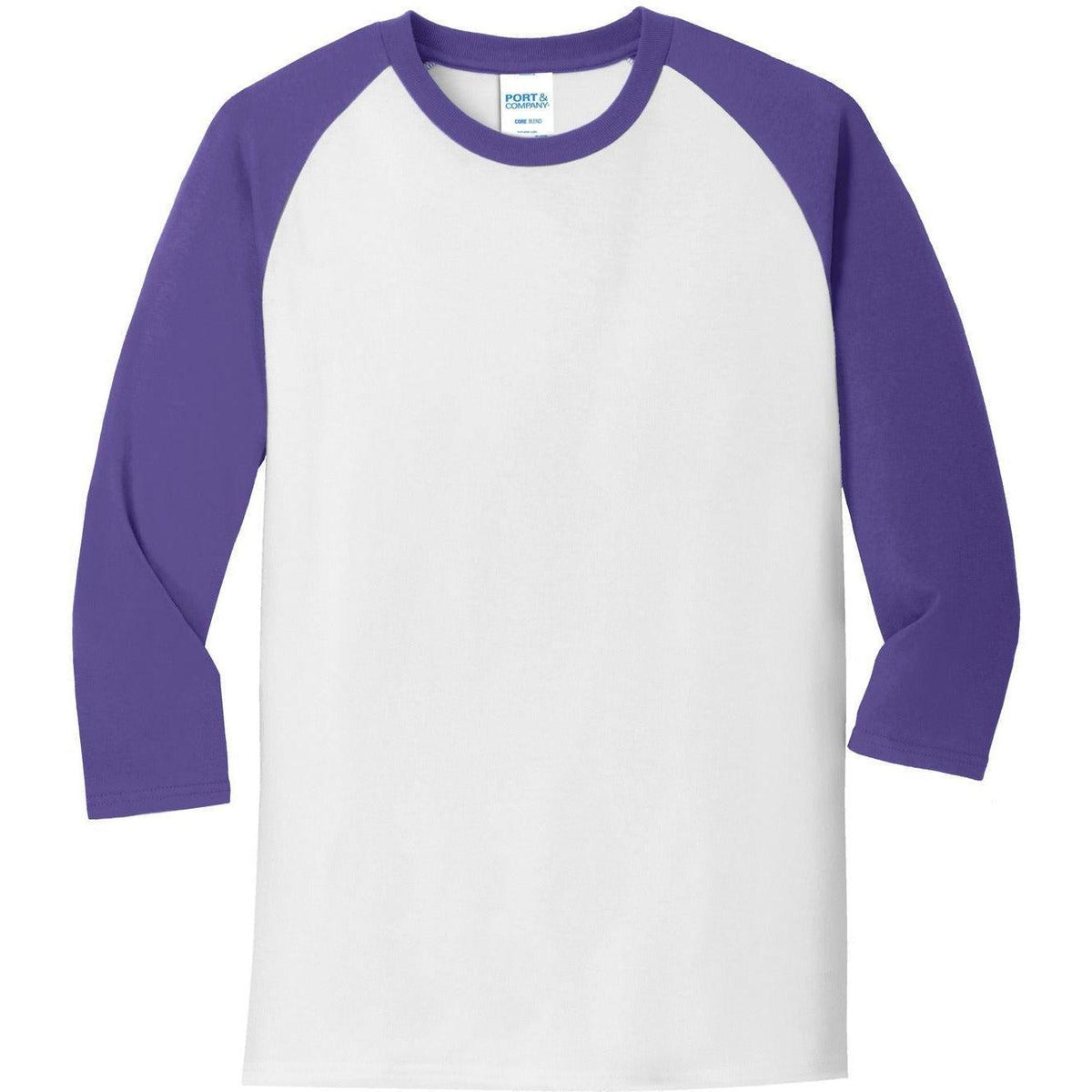 no-logo Port & Company Core Blend 3/4-Sleeve Raglan Tee
