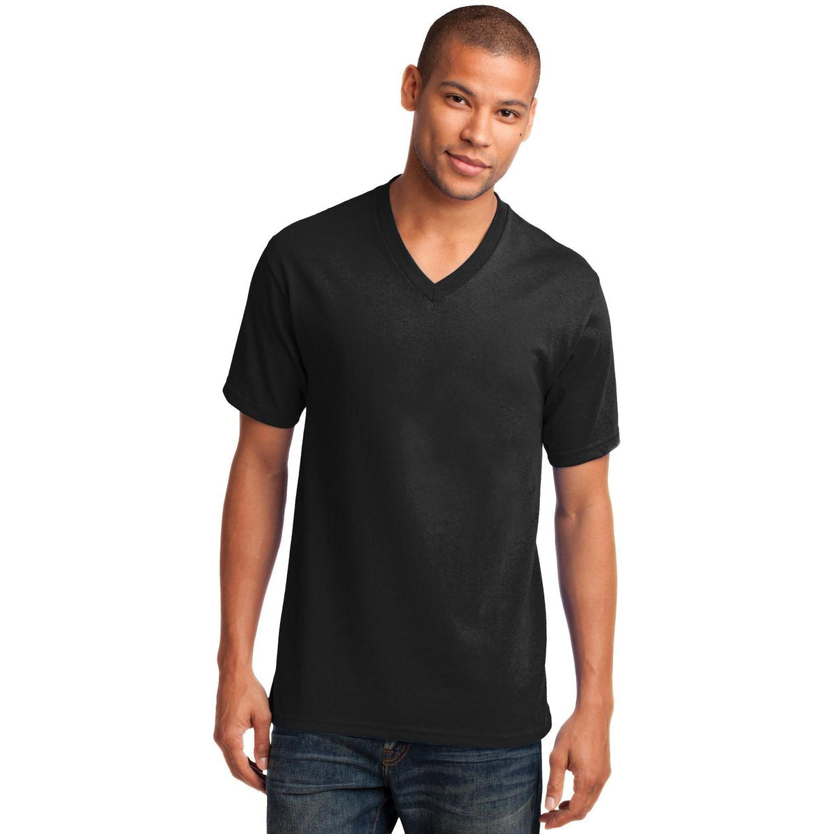 no-logo Port & Company Core Cotton V-Neck Tee-Regular-Port & Company-Thread Logic