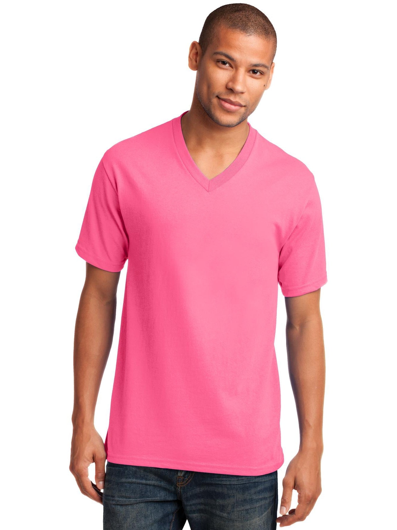 no-logo Port & Company Core Cotton V-Neck Tee-Regular-Port & Company-Thread Logic