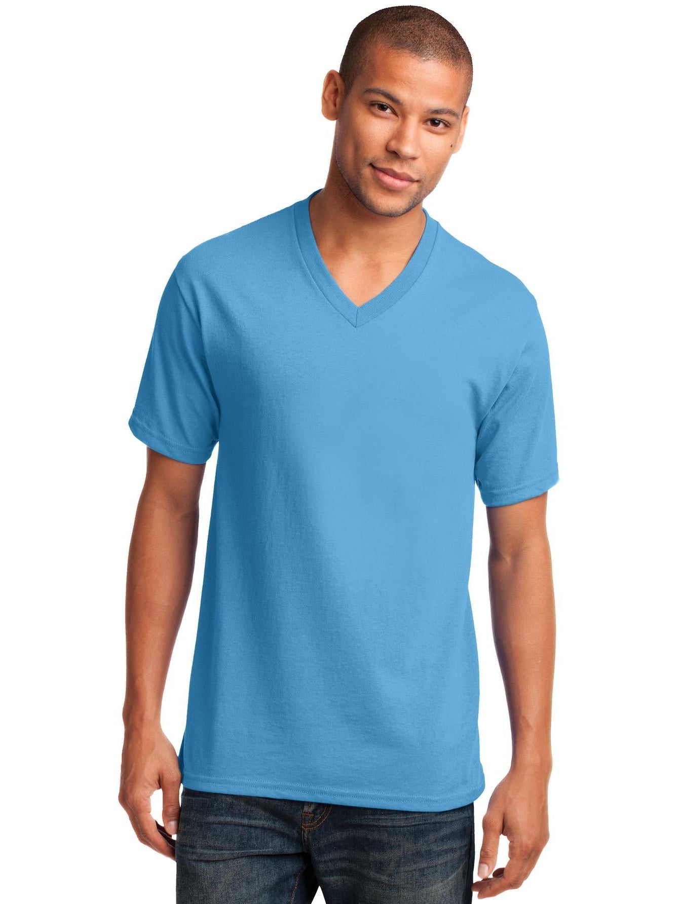 no-logo Port & Company Core Cotton V-Neck Tee-Regular-Port & Company-Thread Logic