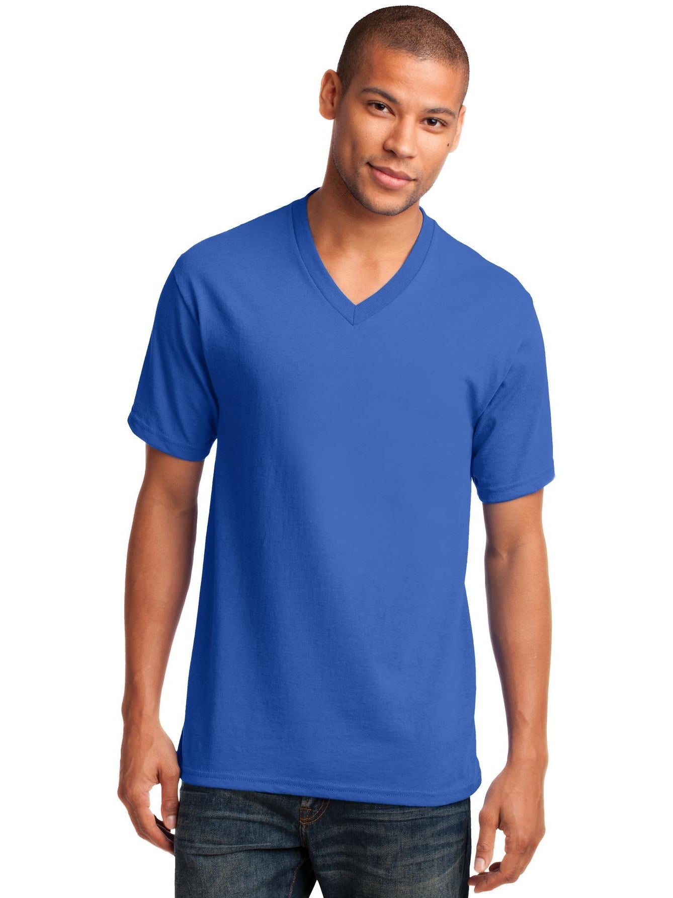 no-logo Port & Company Core Cotton V-Neck Tee-Regular-Port & Company-Thread Logic