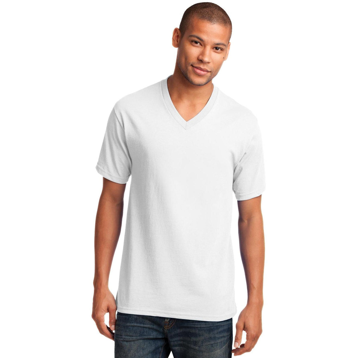 no-logo Port & Company Core Cotton V-Neck Tee-Regular-Port & Company-Thread Logic