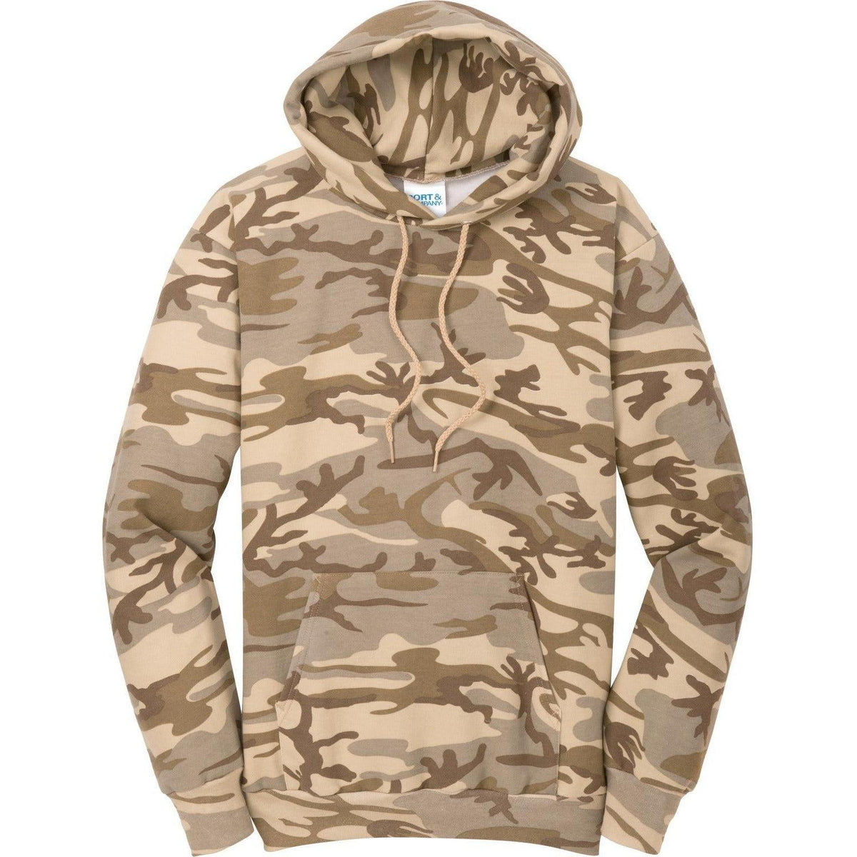 logo-left Port & Company Core Fleece Camo Pullover Hooded Sweatshirt-Hoodies-Port & Company-Desert Camo-S-Thread Logic