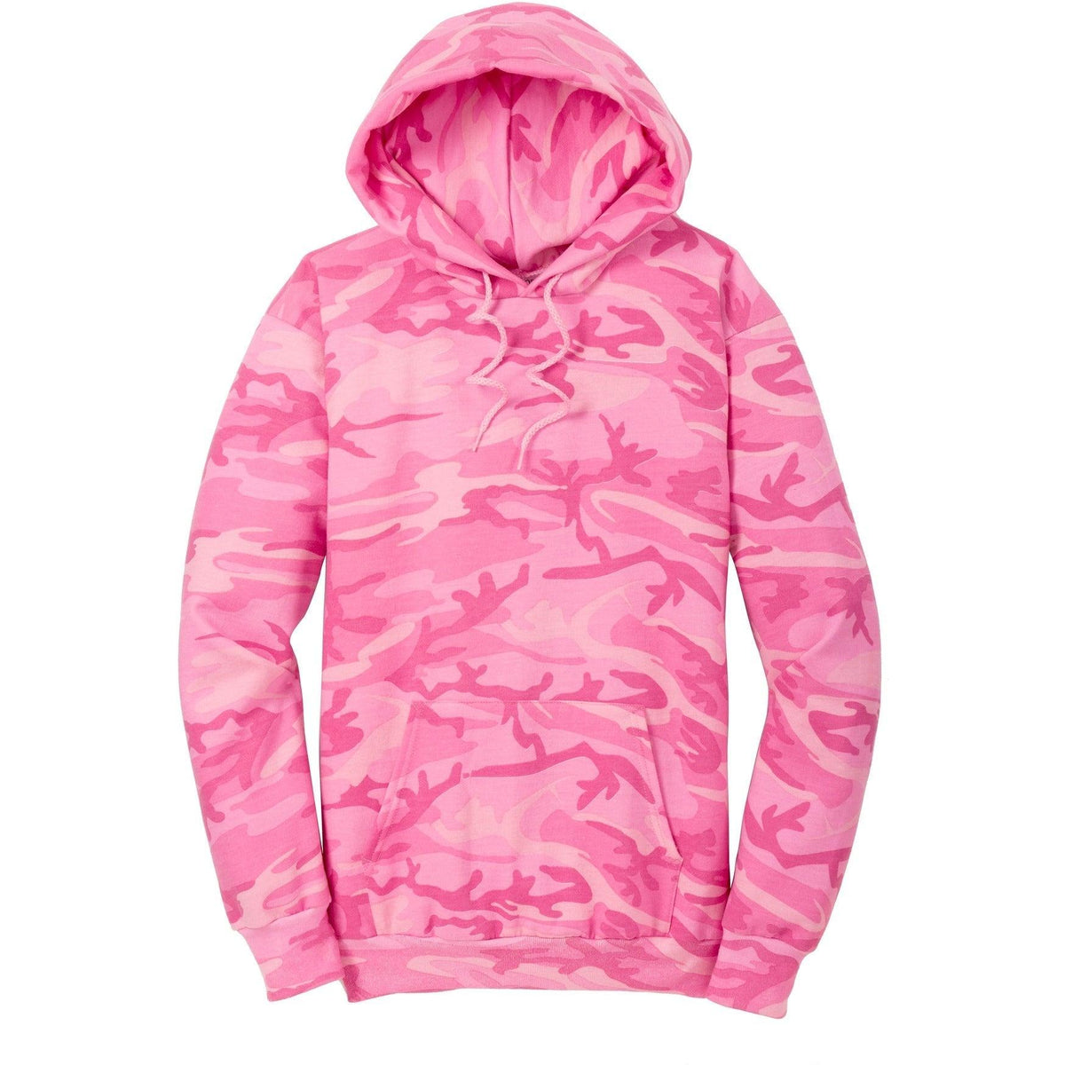 logo-left Port & Company Core Fleece Camo Pullover Hooded Sweatshirt-Hoodies-Port & Company-Pink Camo-S-Thread Logic