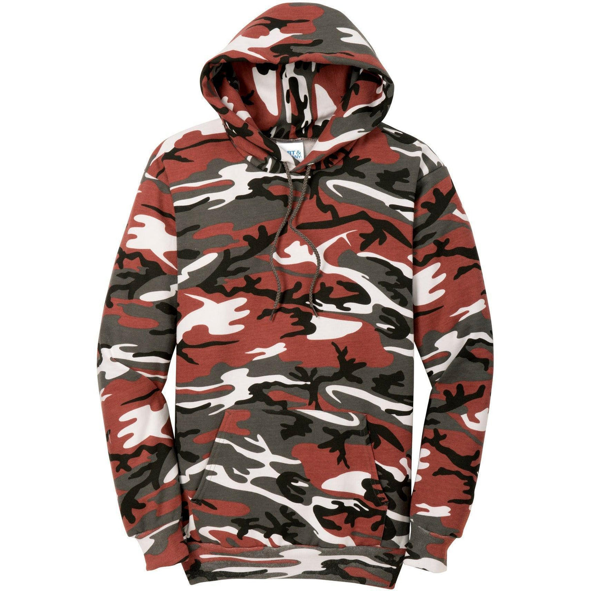 logo-left Port & Company Core Fleece Camo Pullover Hooded Sweatshirt-Hoodies-Port & Company-Red Camo-S-Thread Logic