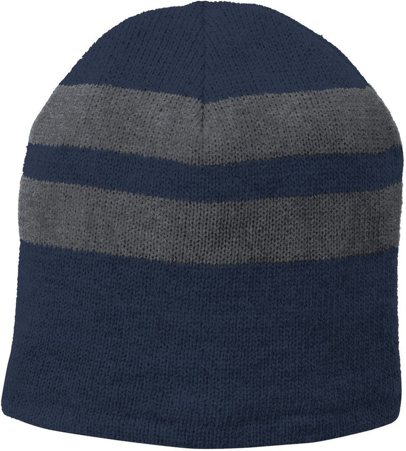 no-logo Port & Company Fleece-Lined Striped Beanie Cap-Regular-Port & Company-Navy/Athletic Oxford-OSFA-Thread Logic 