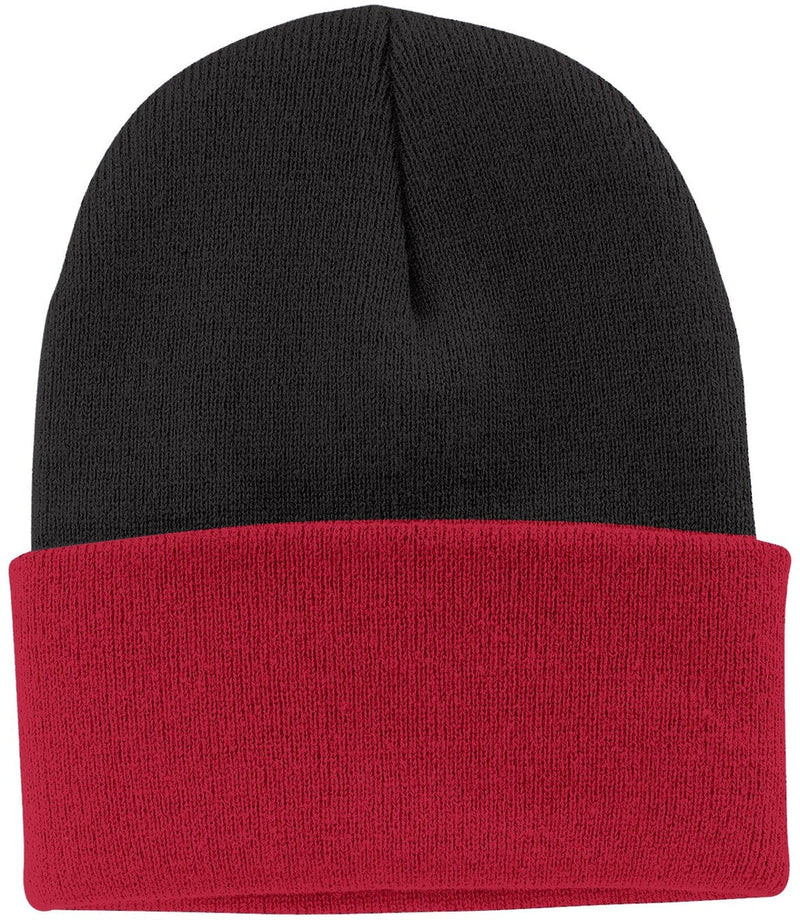 Port & Company Knit Cap-Regular-Port & Company-Black/Athletic Red-Thread Logic