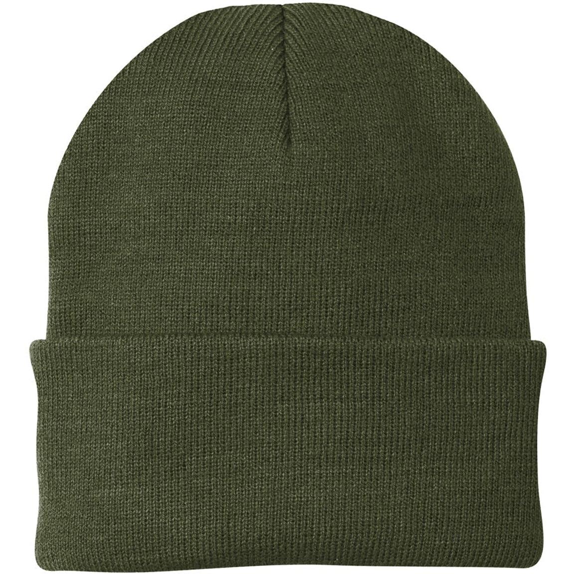 no-logo Port & Company Knit Cap-Headwear-Port & Company-Olive Drab Green-Thread Logic