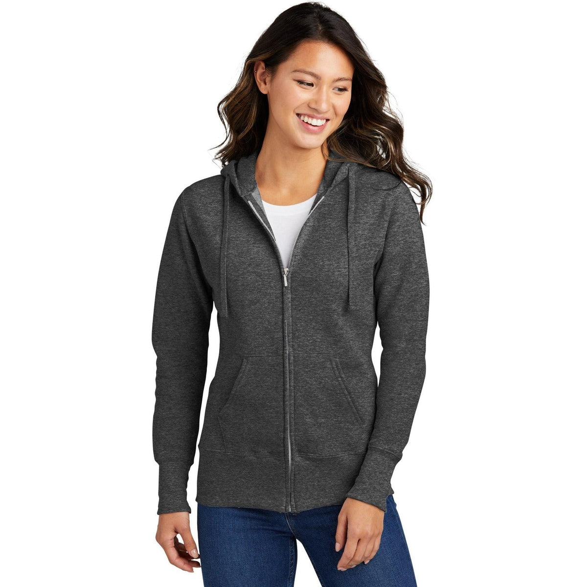 no-logo Port & Company Ladies Core Fleece Full-Zip Hooded Sweatshirt-Regular-Port & Company-Thread Logic