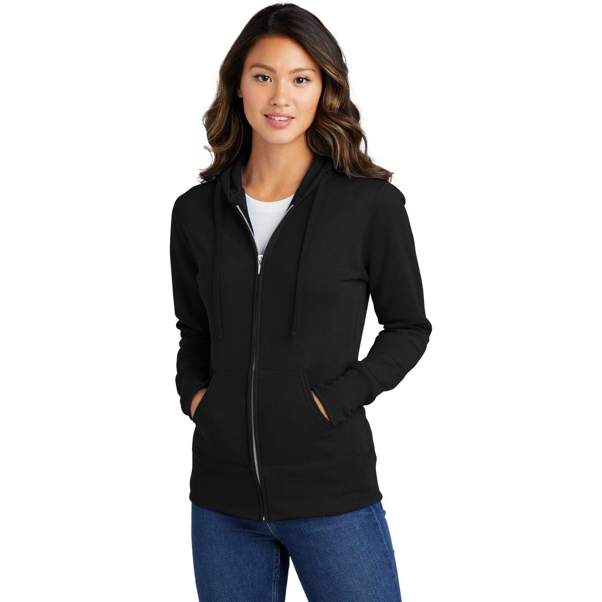 no-logo Port & Company Ladies Core Fleece Full-Zip Hooded Sweatshirt-Regular-Port & Company-Thread Logic