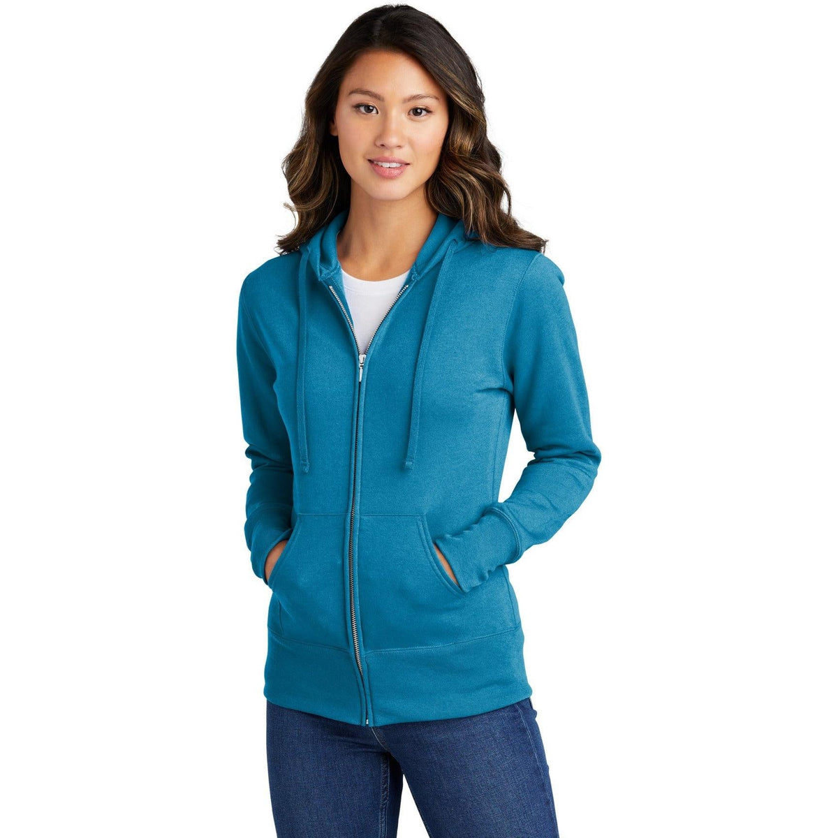 no-logo Port & Company Ladies Core Fleece Full-Zip Hooded Sweatshirt-Regular-Port & Company-Thread Logic