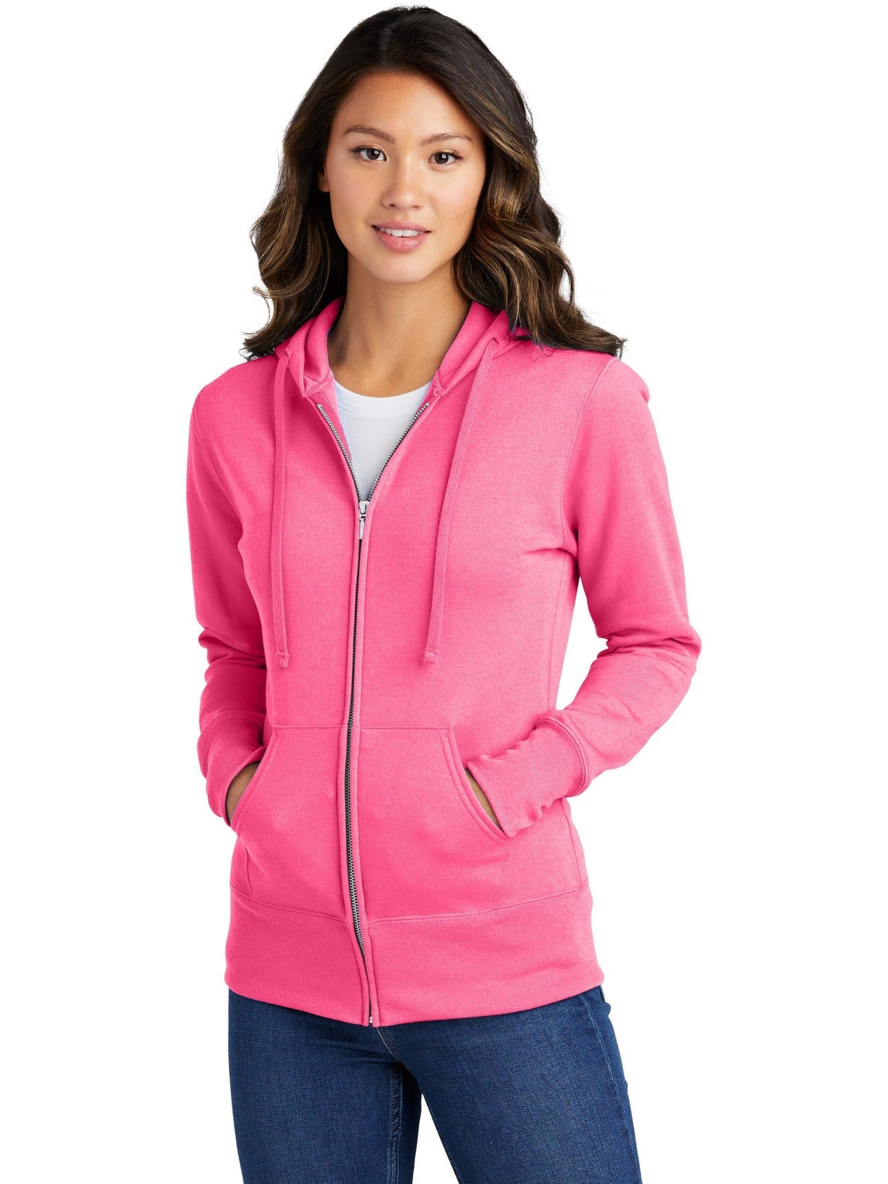 no-logo Port & Company Ladies Core Fleece Full-Zip Hooded Sweatshirt-Regular-Port & Company-Thread Logic