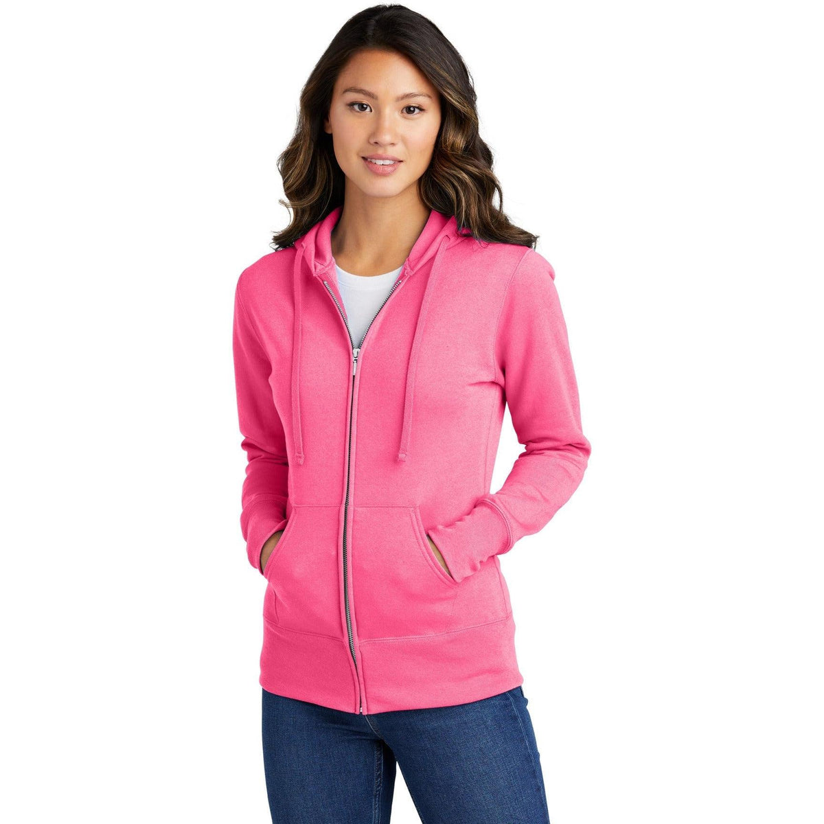no-logo Port & Company Ladies Core Fleece Full-Zip Hooded Sweatshirt-Regular-Port & Company-Thread Logic