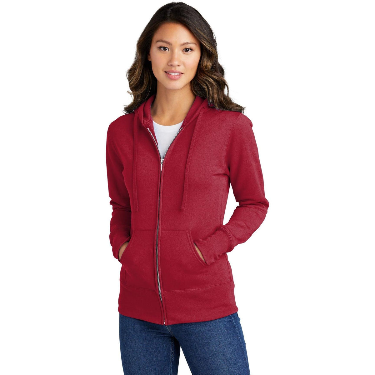 no-logo Port & Company Ladies Core Fleece Full-Zip Hooded Sweatshirt-Regular-Port & Company-Thread Logic