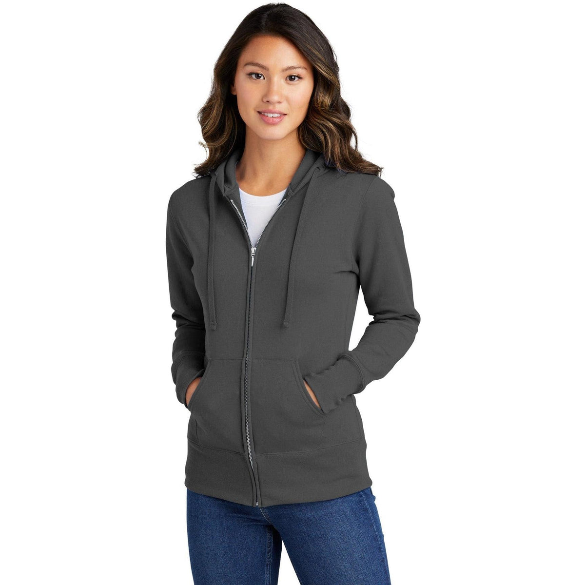 no-logo Port & Company Ladies Core Fleece Full-Zip Hooded Sweatshirt-Regular-Port & Company-Thread Logic