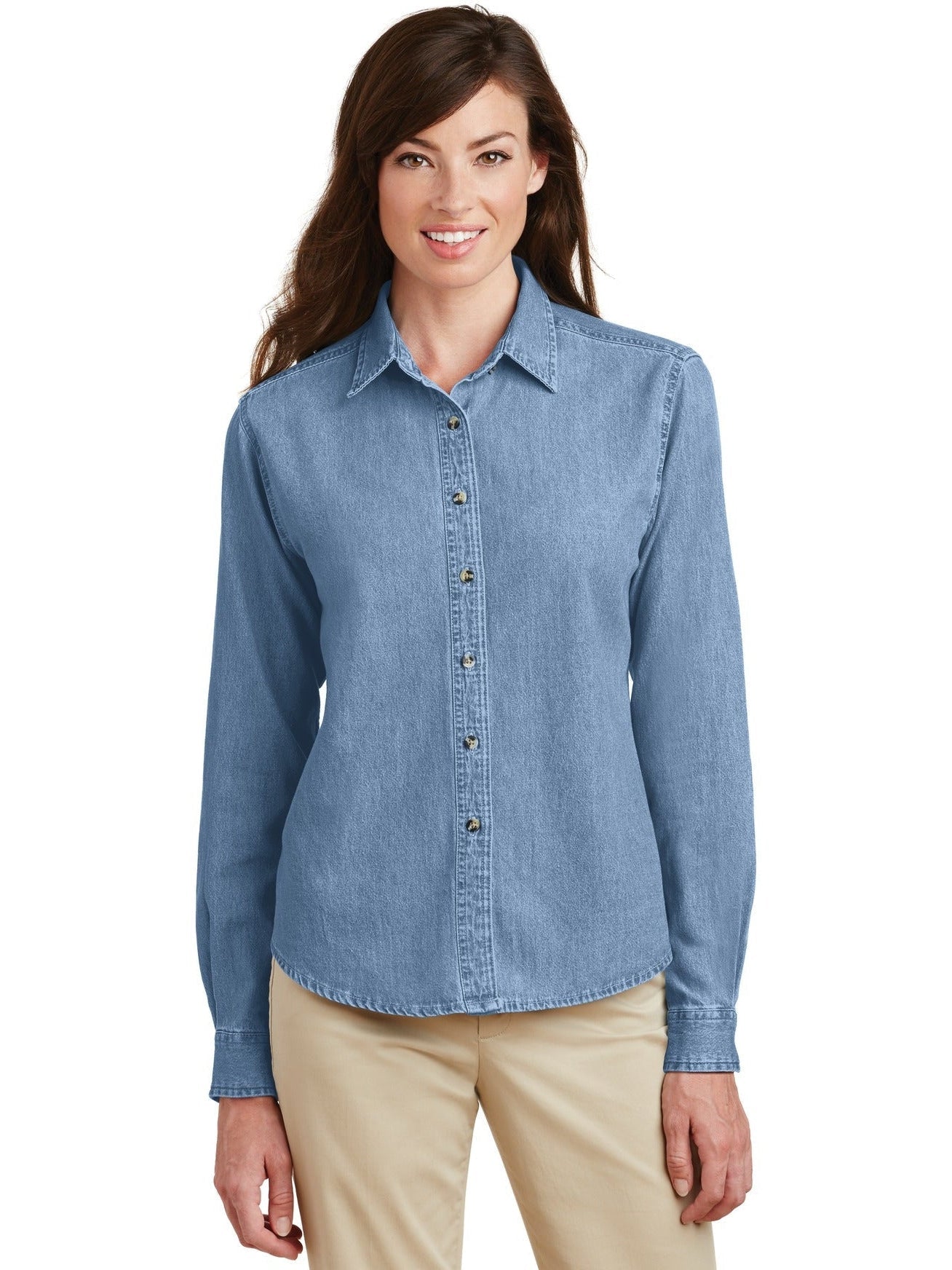 no-logo Port & Company Ladies Denim Shirt-Regular-Port & Company-Thread Logic