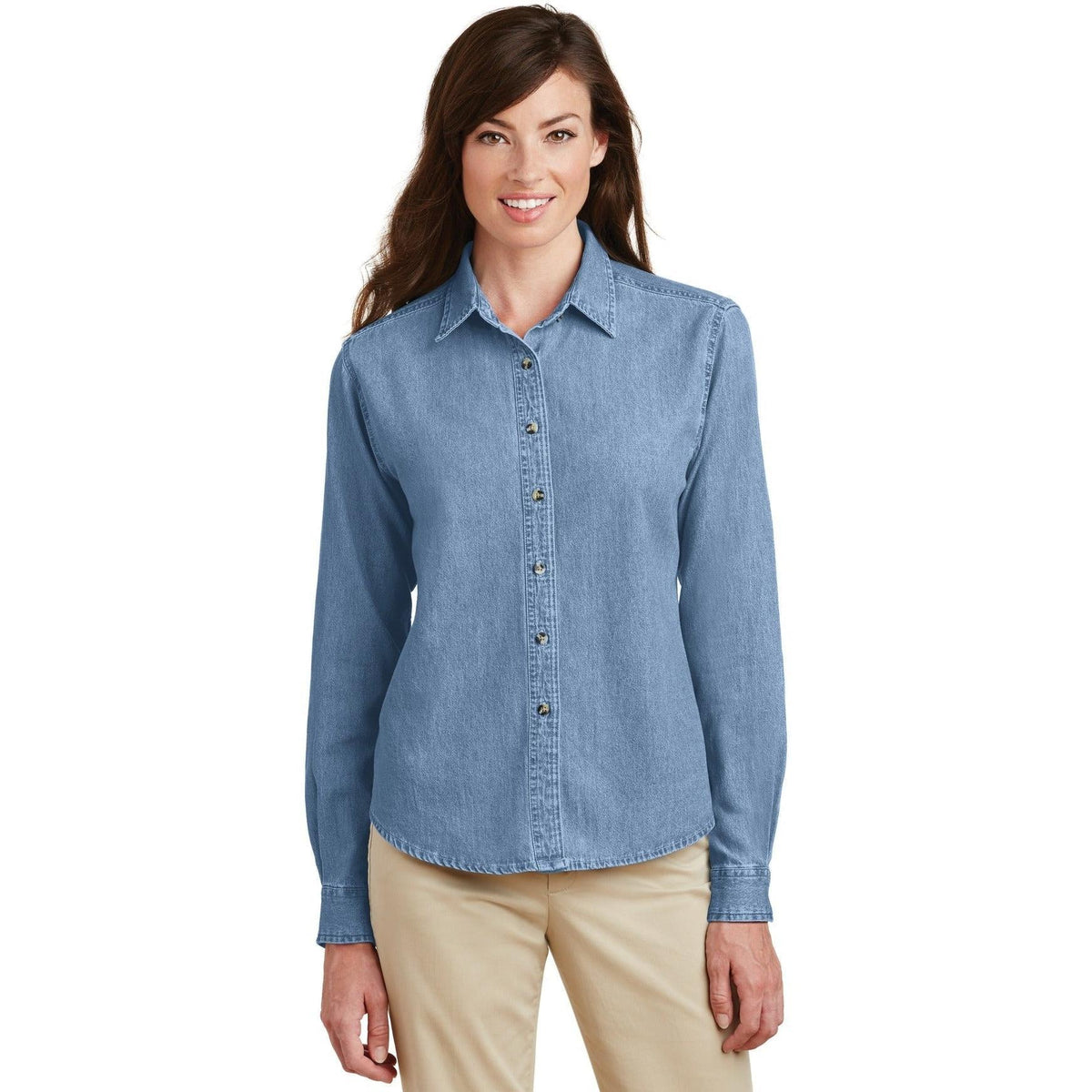 no-logo Port & Company Women's Denim Shirt-Dress Shirts-Port & Company-Thread Logic