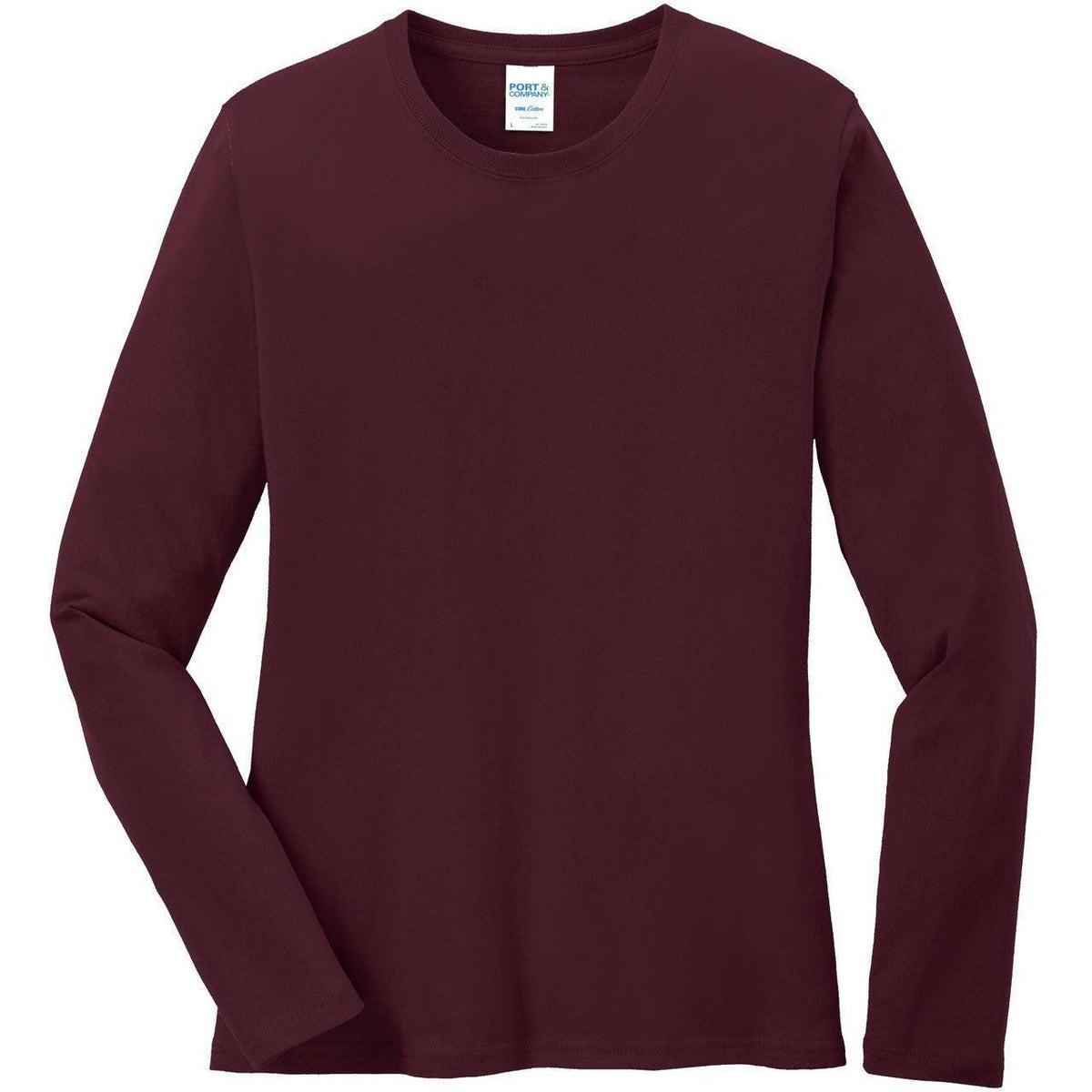 no-logo Port & Company Women's Long Sleeve Cotton T-Shirt-Regular-Port & Company-Athletic Maroon-XS-Thread Logic