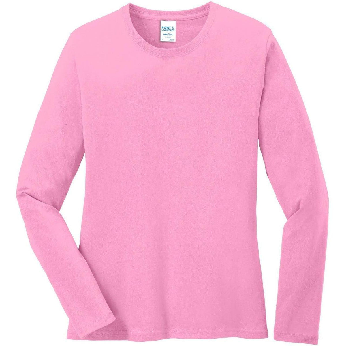 no-logo Port & Company Women's Long Sleeve Cotton T-Shirt-Regular-Port & Company-Candy Pink-XS-Thread Logic