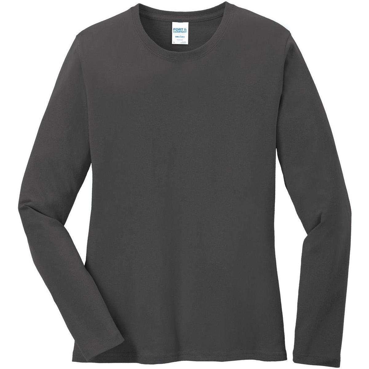 no-logo Port & Company Women's Long Sleeve Cotton T-Shirt-Regular-Port & Company-Charcoal-XS-Thread Logic