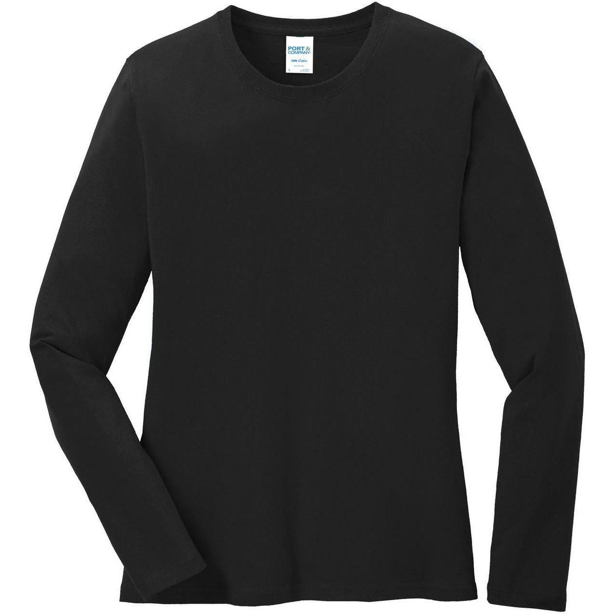no-logo Port & Company Women's Long Sleeve Cotton T-Shirt-Regular-Port & Company-Jet Black-XS-Thread Logic
