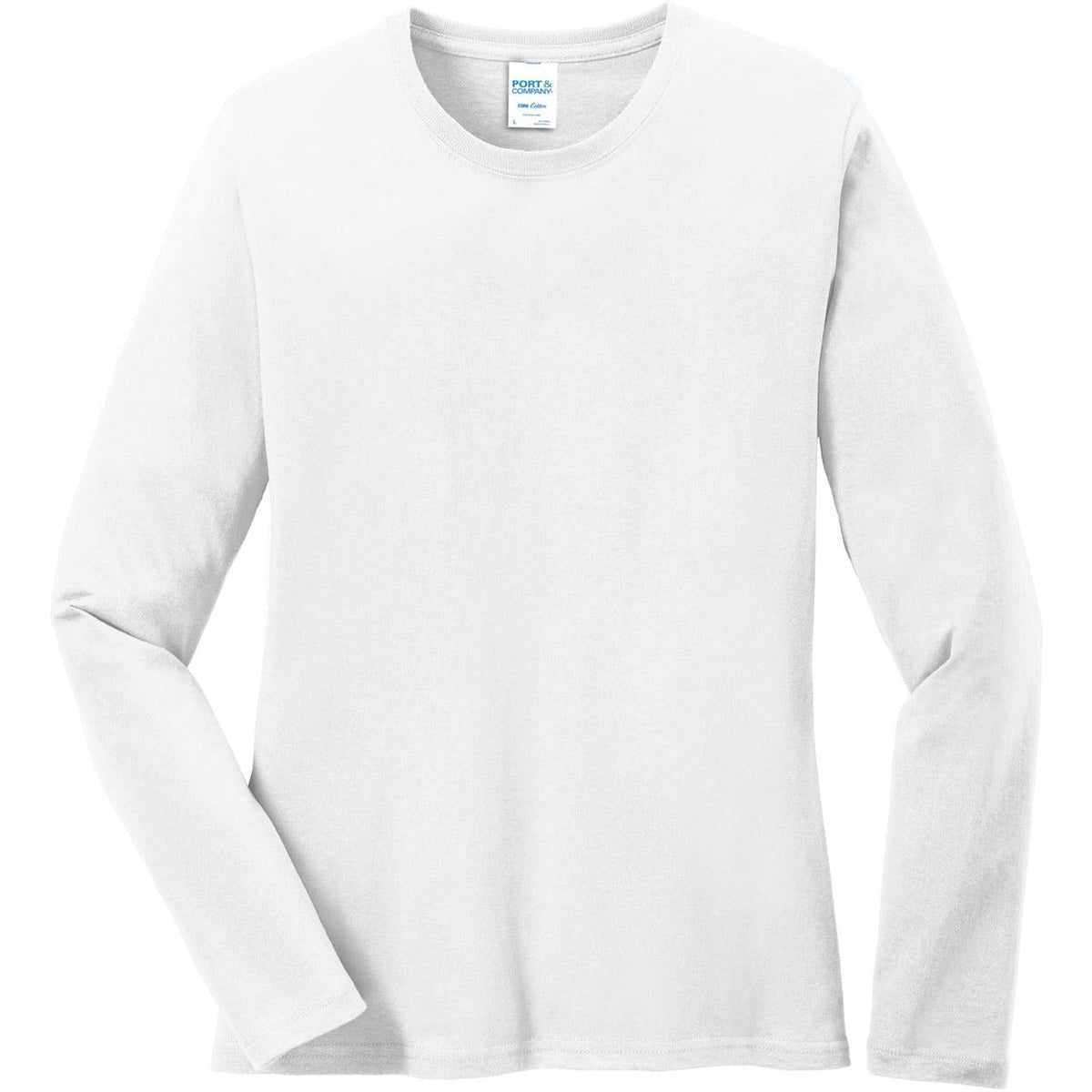 no-logo Port & Company Women's Long Sleeve Cotton T-Shirt-Regular-Port & Company-White-XS-Thread Logic