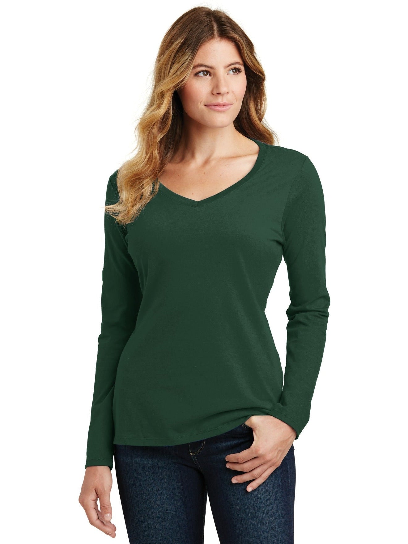 no-logo Port & Company Ladies Long Sleeve Fan Favorite V-Neck Tee-Regular-Port & Company-Thread Logic