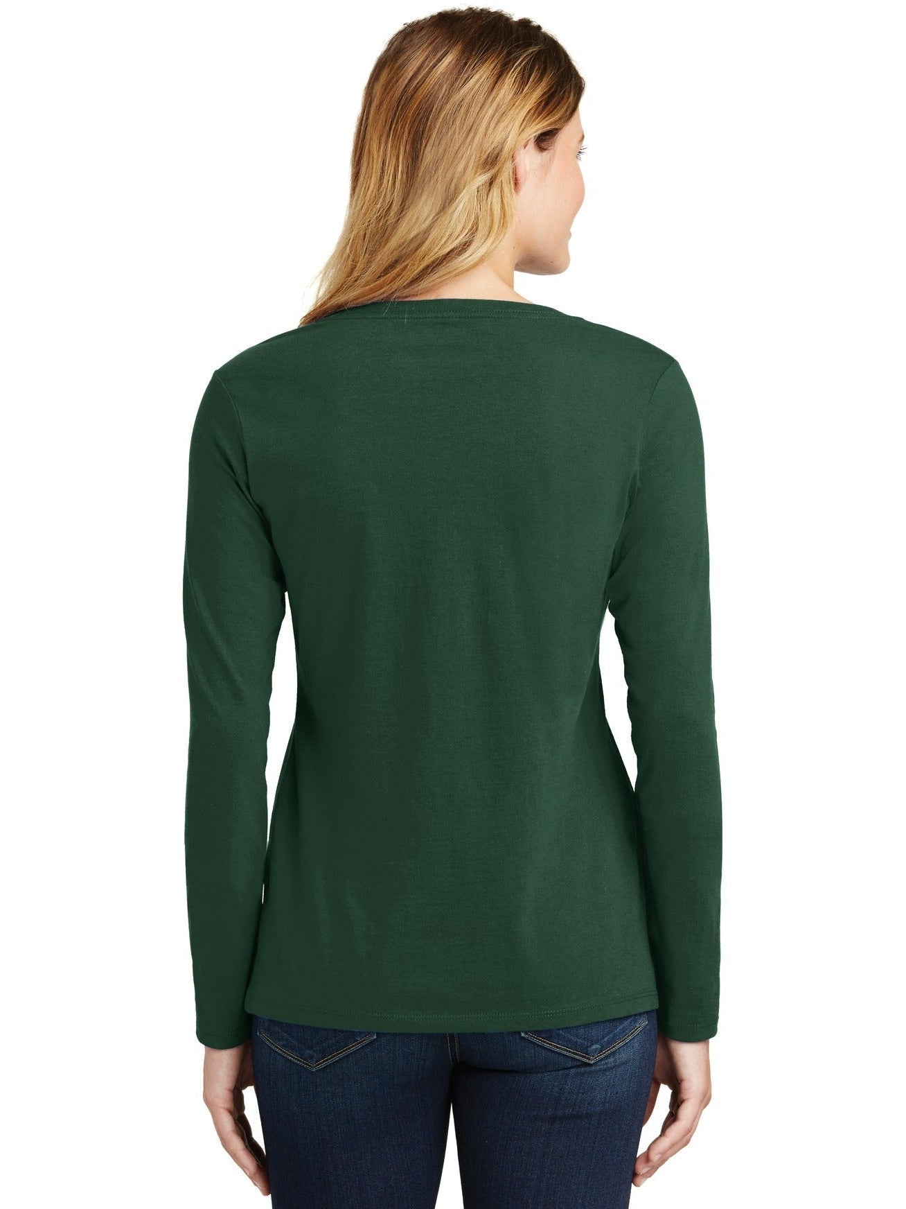 no-logo Port & Company Ladies Long Sleeve Fan Favorite V-Neck Tee-Regular-Port & Company-Thread Logic