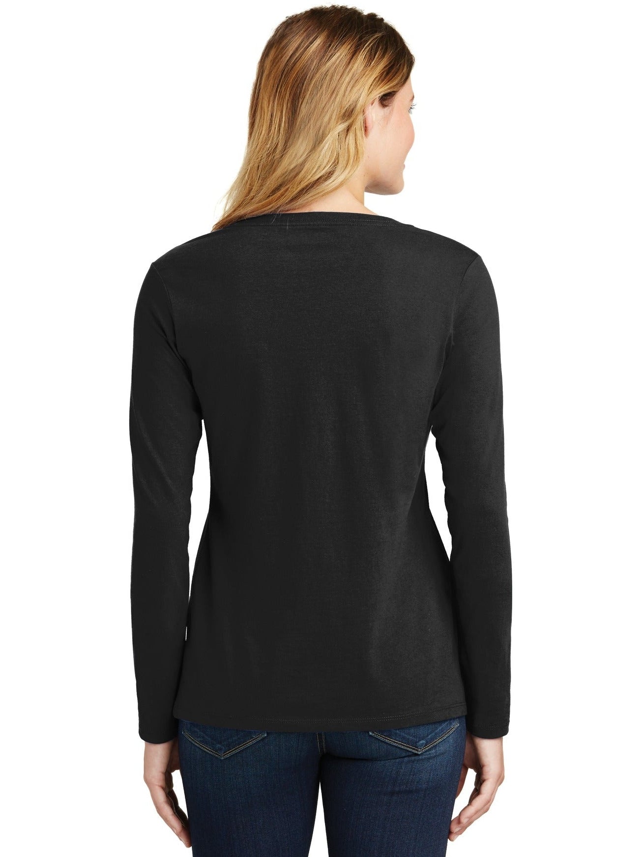 no-logo Port & Company Ladies Long Sleeve Fan Favorite V-Neck Tee-Regular-Port & Company-Thread Logic