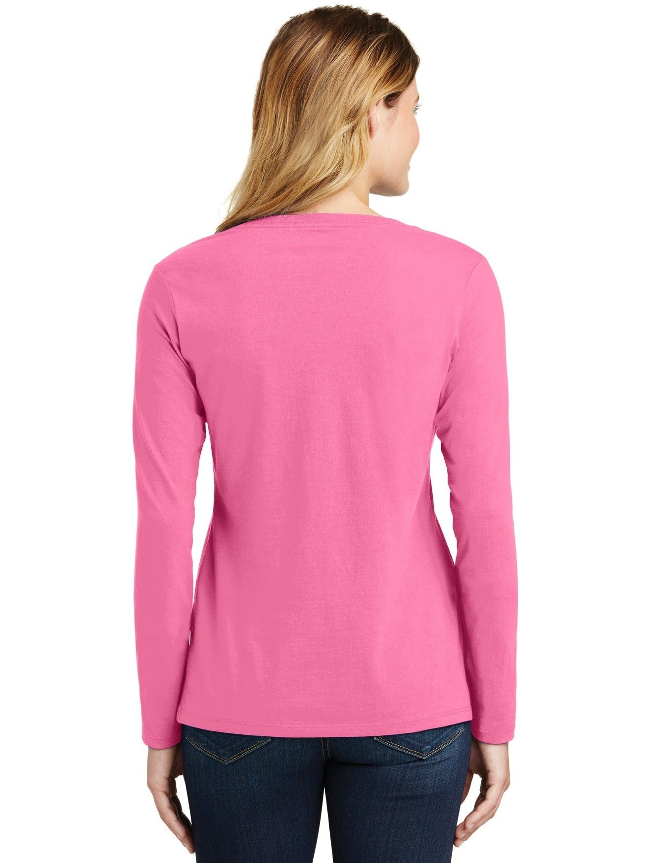 no-logo Port & Company Ladies Long Sleeve Fan Favorite V-Neck Tee-Regular-Port & Company-Thread Logic