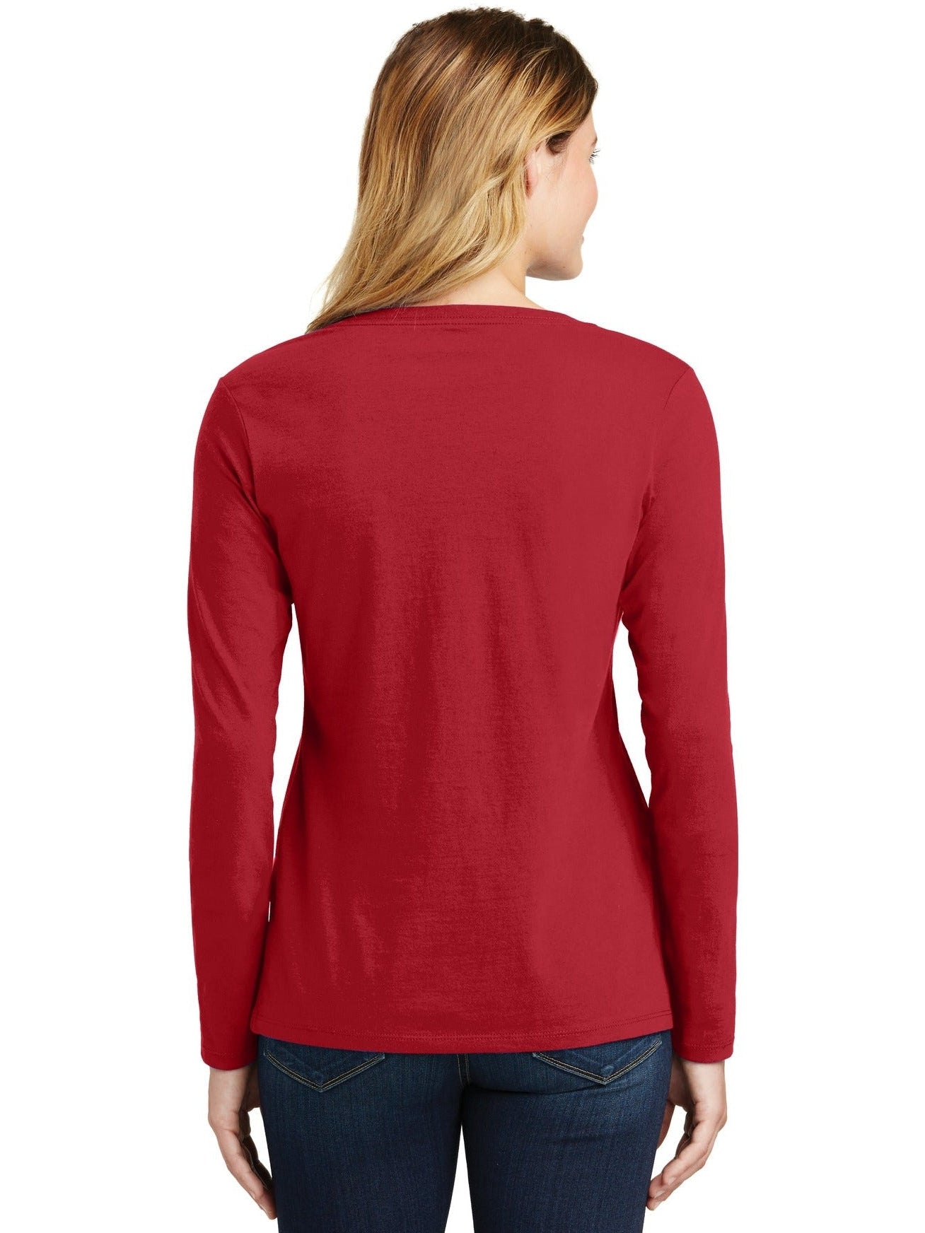 no-logo Port & Company Ladies Long Sleeve Fan Favorite V-Neck Tee-Regular-Port & Company-Thread Logic