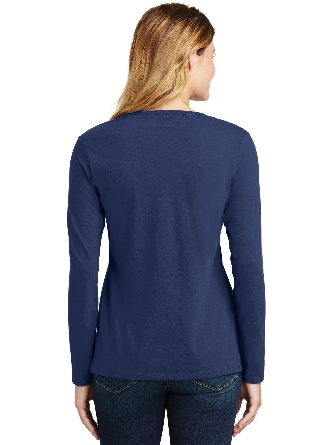 no-logo Port & Company Ladies Long Sleeve Fan Favorite V-Neck Tee-Regular-Port & Company-Thread Logic