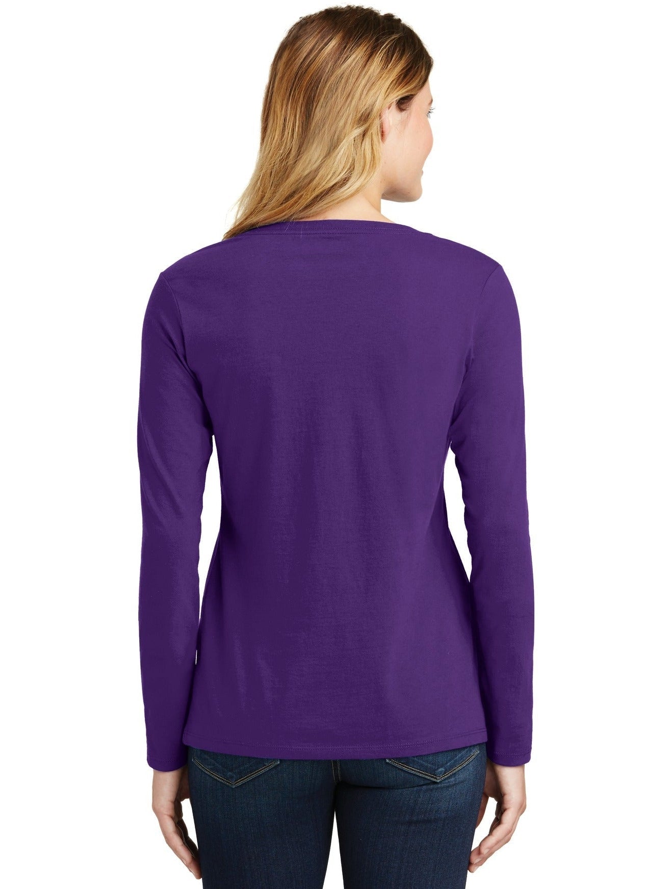 no-logo Port & Company Ladies Long Sleeve Fan Favorite V-Neck Tee-Regular-Port & Company-Thread Logic