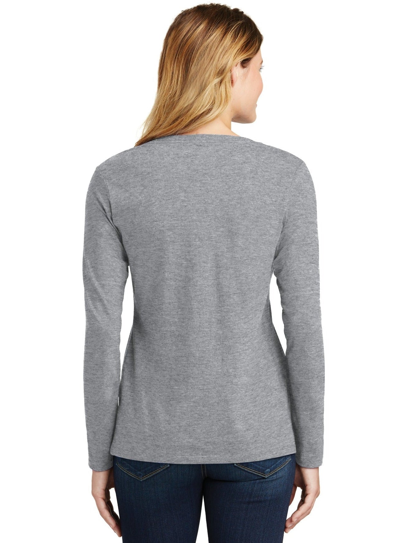 no-logo Port & Company Ladies Long Sleeve Fan Favorite V-Neck Tee-Regular-Port & Company-Thread Logic